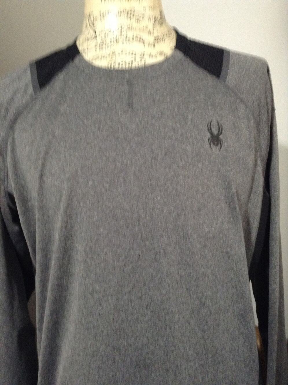 Spyder Active Mens Shirt Size L Gray Black ProWeb Long Sleeve Athletic Workout
